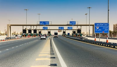 A modern Dubai highway with electronic toll gates A modern Dubai highway with electronic toll gates